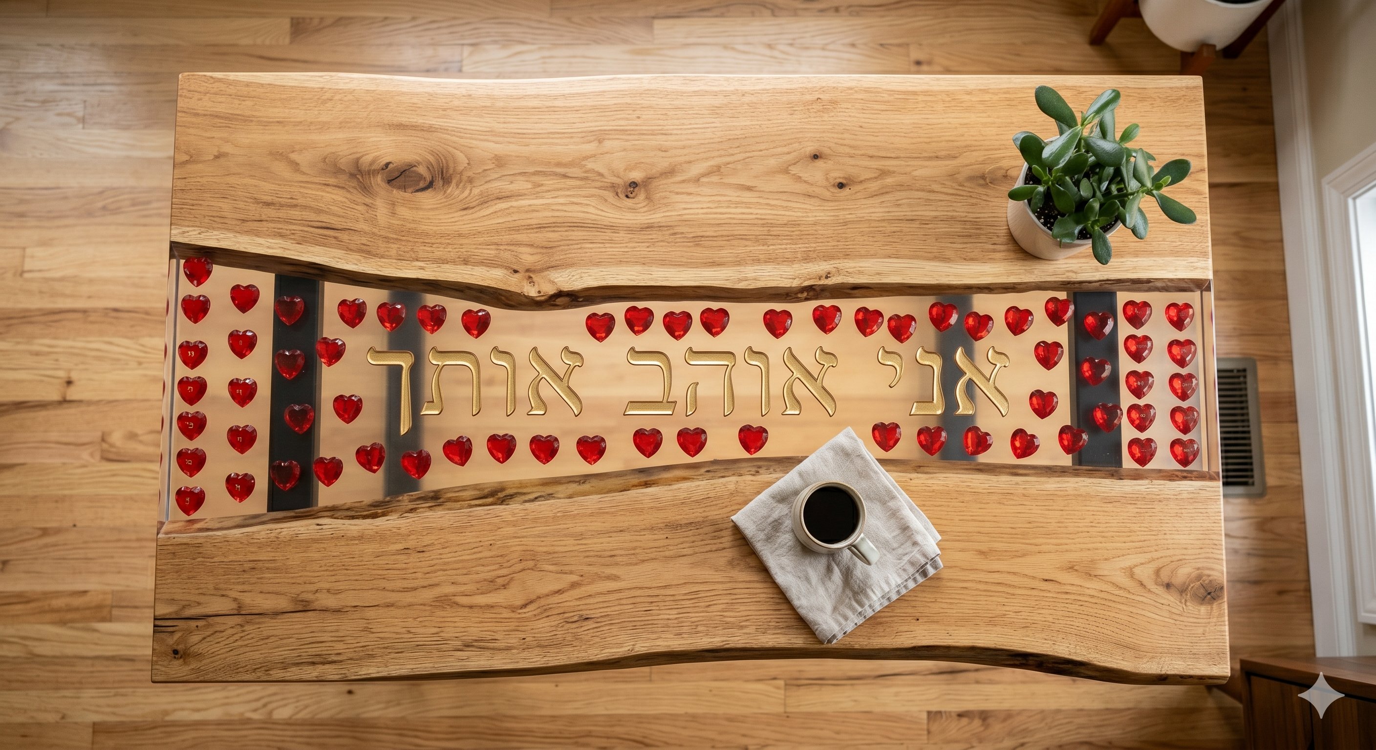 אפוקסי שולחן עם כיתוב אני אוהב אותך